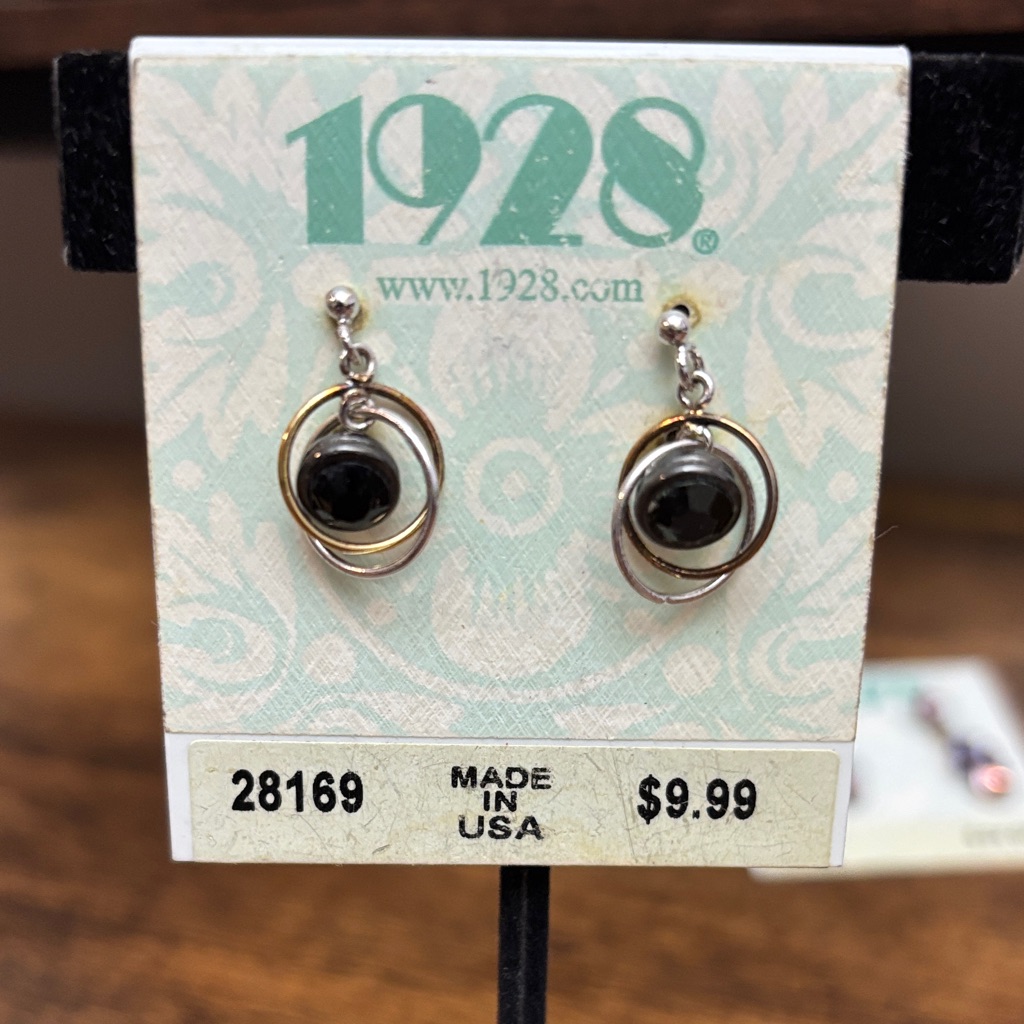 1928 Black, Gold, And Silver Hoop Earrings